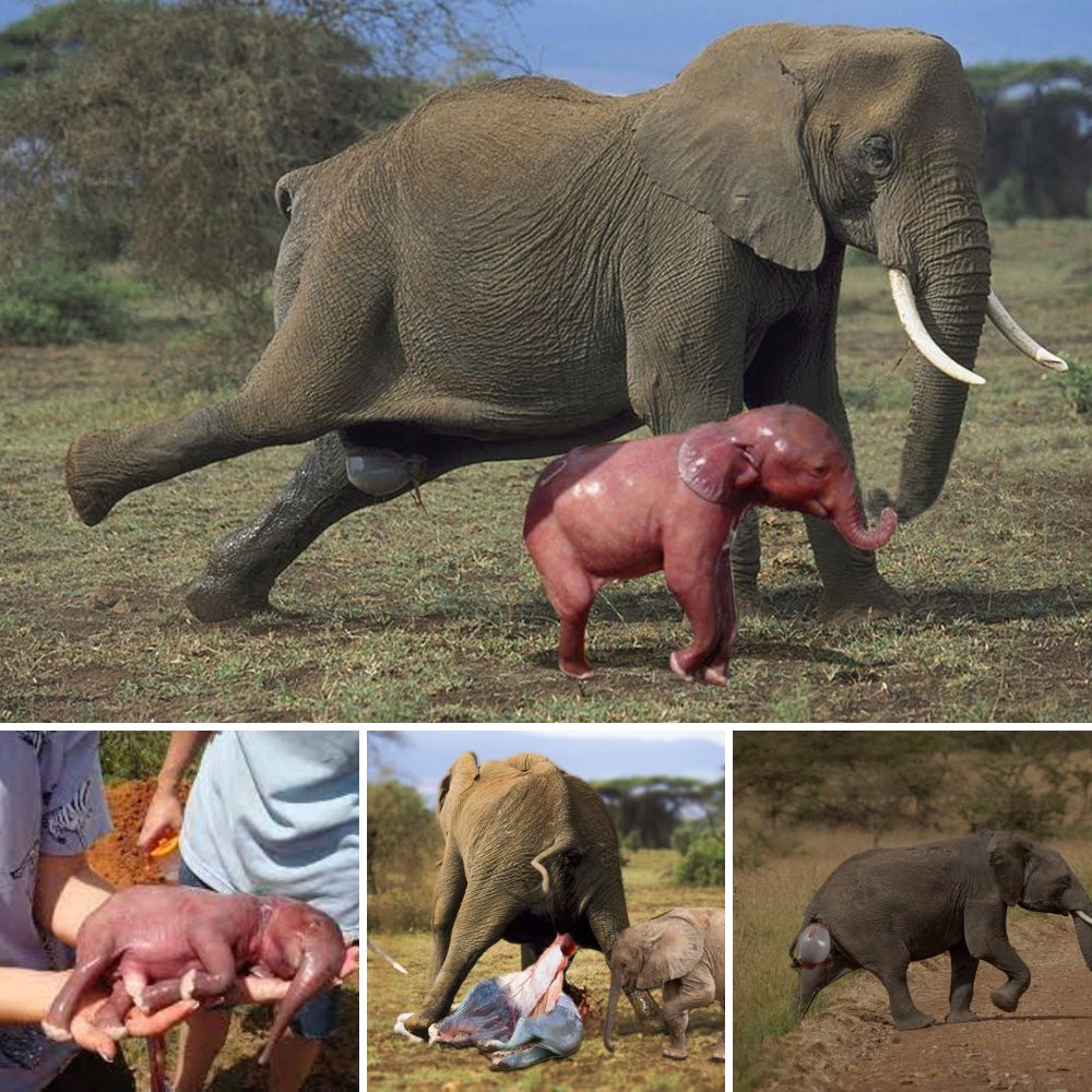 Don’t Miss This Heartwarming Scene: Mother Elephant in Labor Surrounded by Her Protective Herd as Newborn Faces Danger from Hyenas!