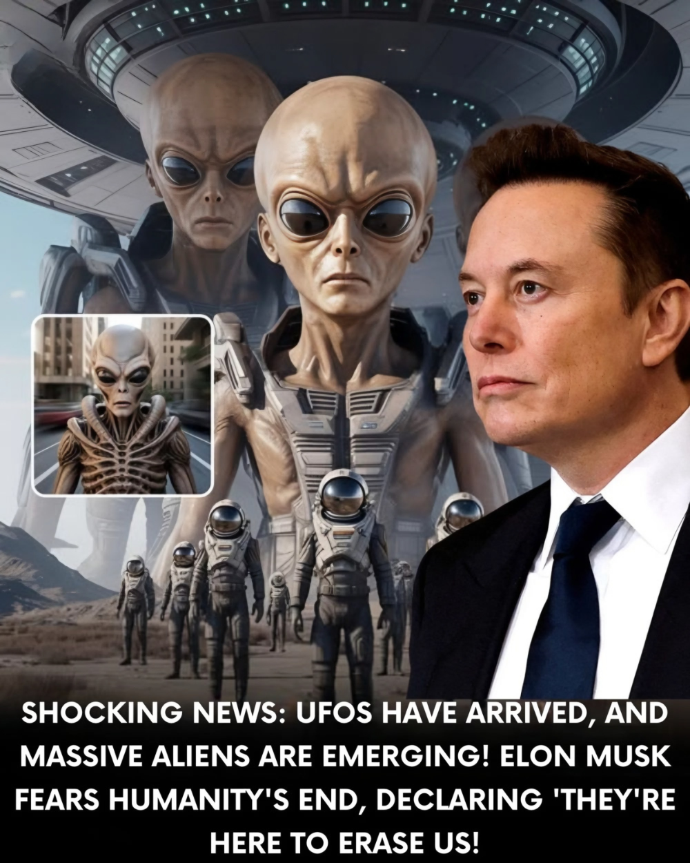 THE FINAL NIGHTMARE: Elon Musk Trembles as a Titanic UFO Crashes Down — Towering Aliens Announce Humanity’s Extermination, No Talks, No Mercy, While the Planet Locks Itself in Fear Awaiting the Next Horror.